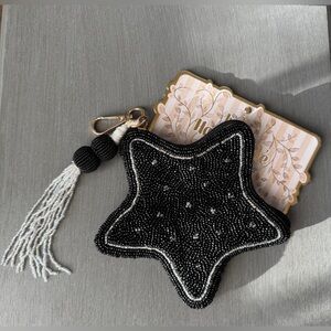 India Handmade Black Beaded Star Coin Purse